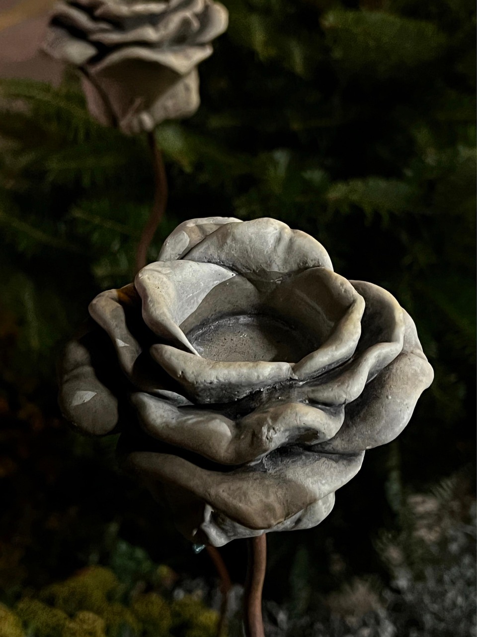 flower, rose, beton, garden, decoration, night, candlestick, candel holder
